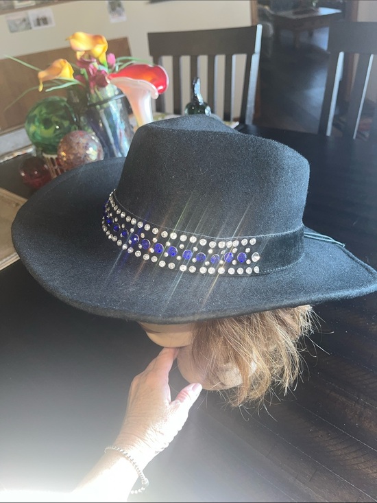 Peter Grimm Black Wide-Brim Wool Hat with Rhinestone & Blue Accent Band main image 12